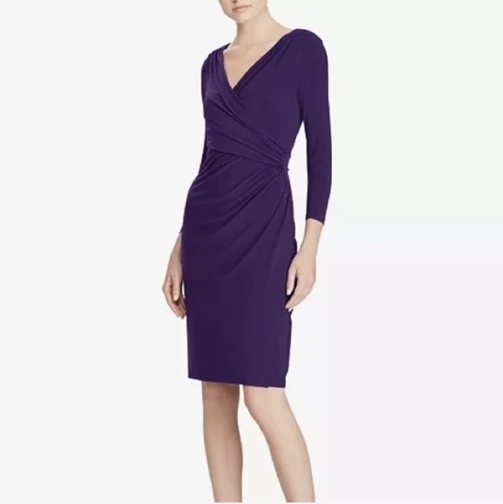 Lauren Ralph Lauren Womens Wrap Dress Matte Jersey Dress Purple Ruched Bodycon 4